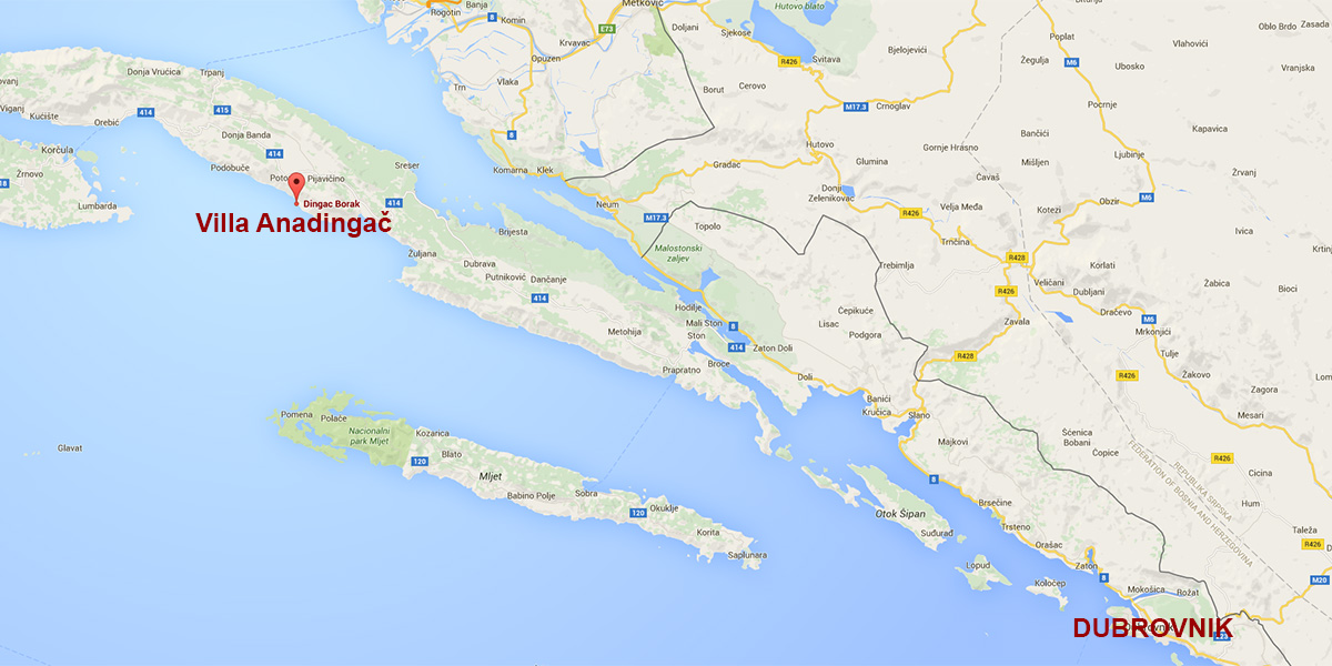 Villa Anadingac location map of Borak, Dingač, Pelješac peninsula