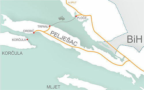Ploce to Trpanj (Peljesac peninsula) ferry map